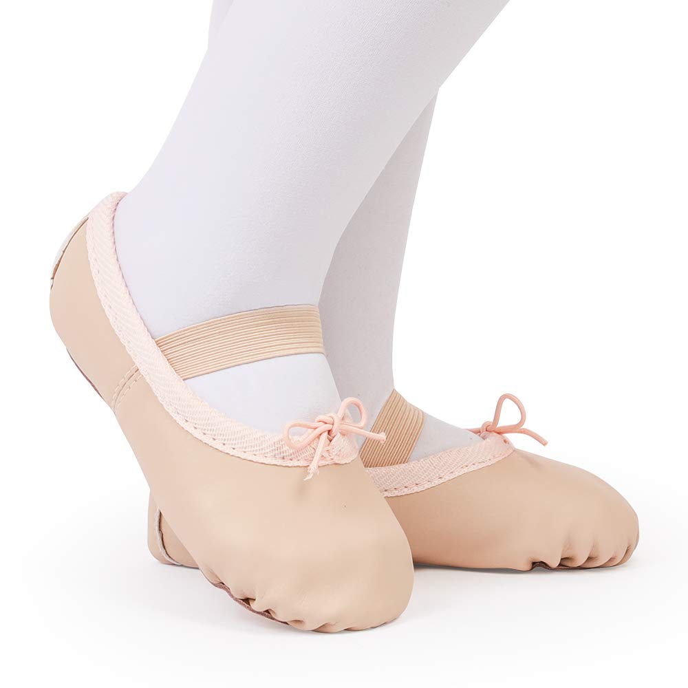 Ballet Shoes Leather Ballet Flats Full Sole Dance Slippers for Girls Toddlers Women Beige 13 UK Child=31