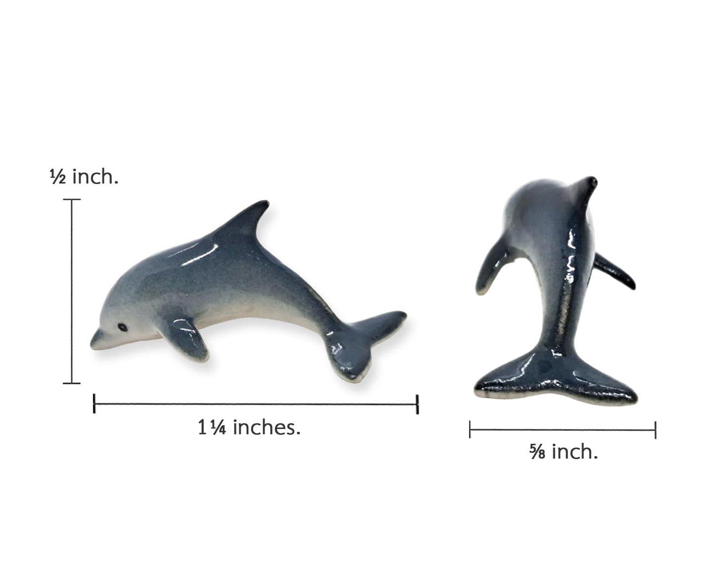 WitnyStore Tiny 1¼" Blue Gray Curved Dolphin Figurine - Miniature Hand Made Ceramic Dolphins Porpoises Whales Marine Mammal Aquatic Sea Animals Fish Porcelain Decorative Collectible Figure Décor Gifts