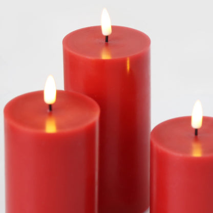 Girimax Red Flameless Pillar Candles with Remote, Christmas LED Candles Set of 3, Flickering Wax Battery Electric Candles Decor