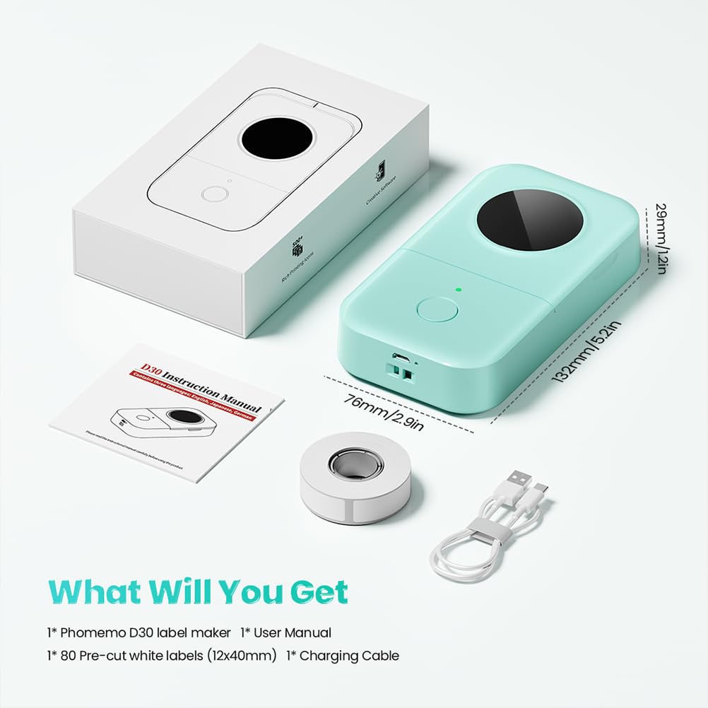 Phomemo D30 Label Maker Machine, Portable Bluetooth Mini Label Printer, Smartphone Handheld Thermal Sticker Small Labeler Multiple Templates Font Icon Inkless Custom Label for Home Kids School Items