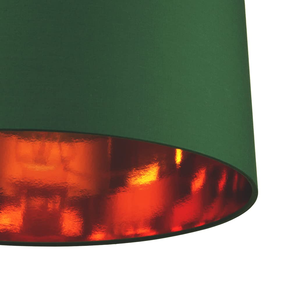 Modern and Chic Forest Green Cotton Fabric 16" Floor, Table or Pendant Circular Drum Lampshade with Shiny Copper Inside | Beautiful Statement Piece by Happy Homewares
