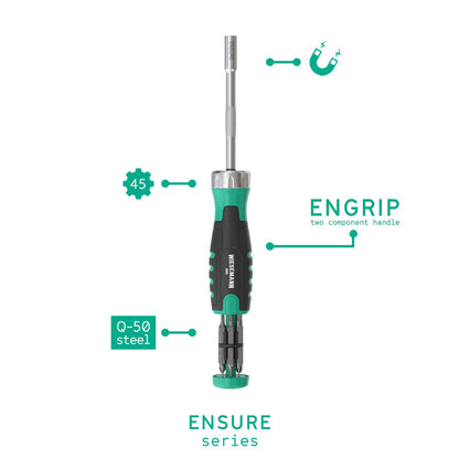 Ratchet Screwdriver with 12 TX, PH, SL and Hexagon bits 3-20mm in Handle by WIESEMANN 1893 I Screwdriver with Ratchet and Magnetic bit Holder I from The Ensure Series I 81307
