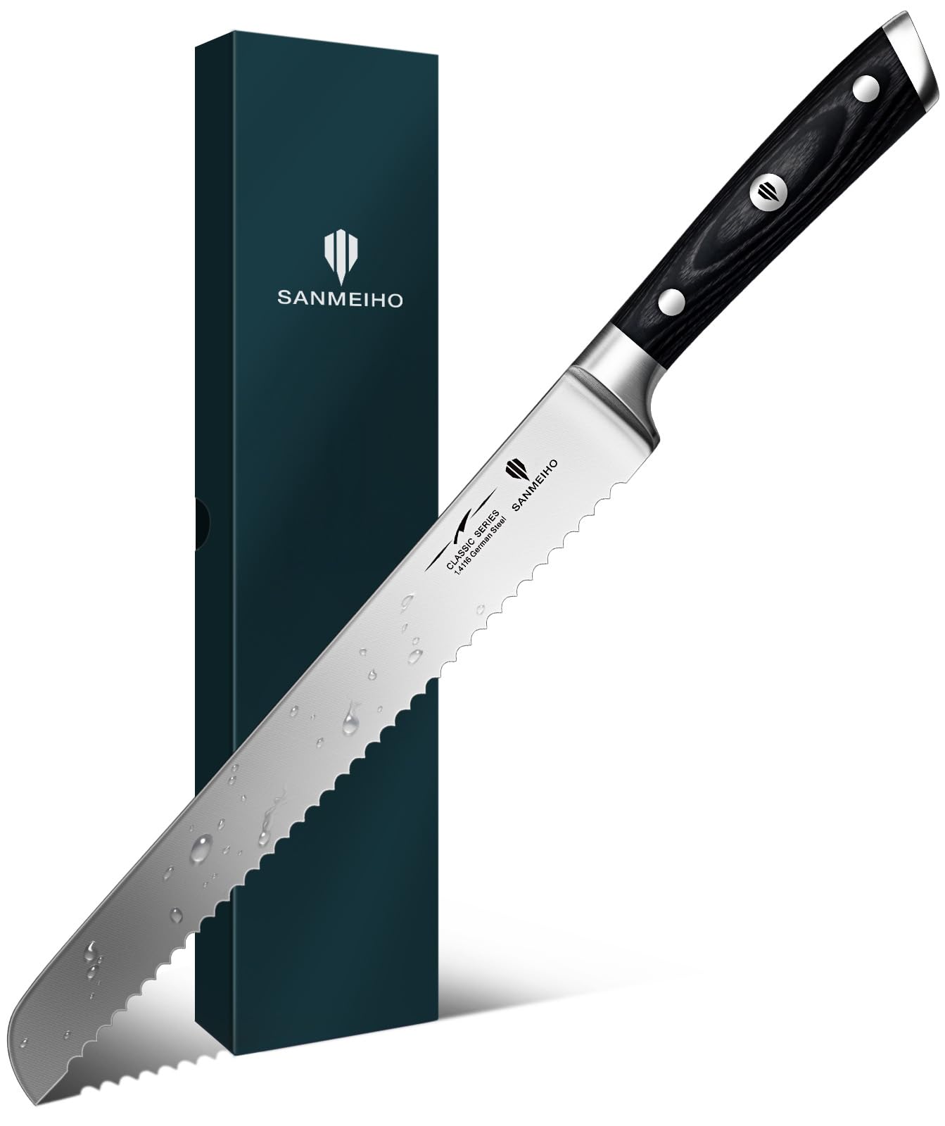SANMEIHO 10" Bread Knife - Sourdough Slicing Knife Professional 5Cr15MoV Stainless Steel Serrated Knives, Ergonomic Wood Handle & Full Tang Design, Gift Box Included (Single-Edge