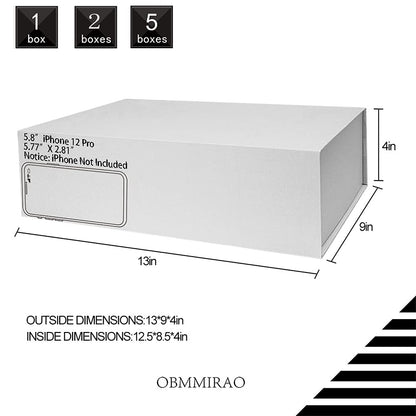 OBMMIRAO Upgrade 1PCS 13x9x4 Inch White Hard Large Gift Box with Lid, Foldable Magnetic Gift Boxes,Groomsman Box bridesmaid proposal box, Reusable Gift Boxes for Clothes