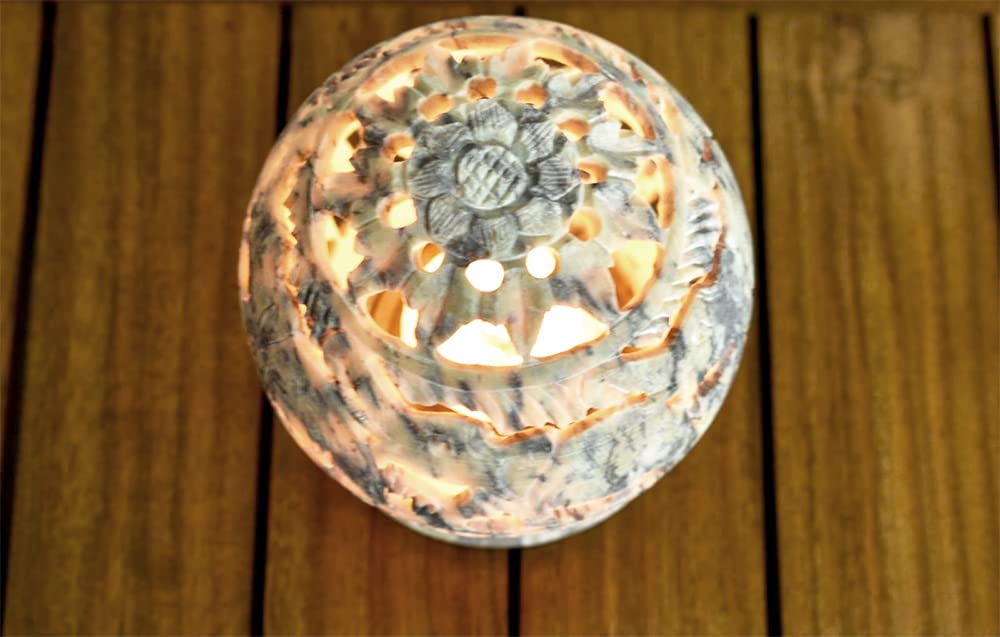 Ajuny Soapstone Tealight Candle Holder for Living Room Office - Decorative Lantern Handmade Tea Light Candle Holder Gift for Home and Kitchen Decor - 3 Inch