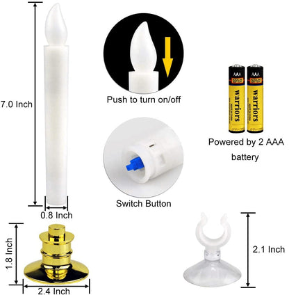 Kithouse 10 Set Christmas Window Candles Lights with Timer Battery Operated Electric LED Taper Candles Flameless for Windows, Gold Candle Holders, Suction Cups & 20 PCS Battery Included (10 Set)
