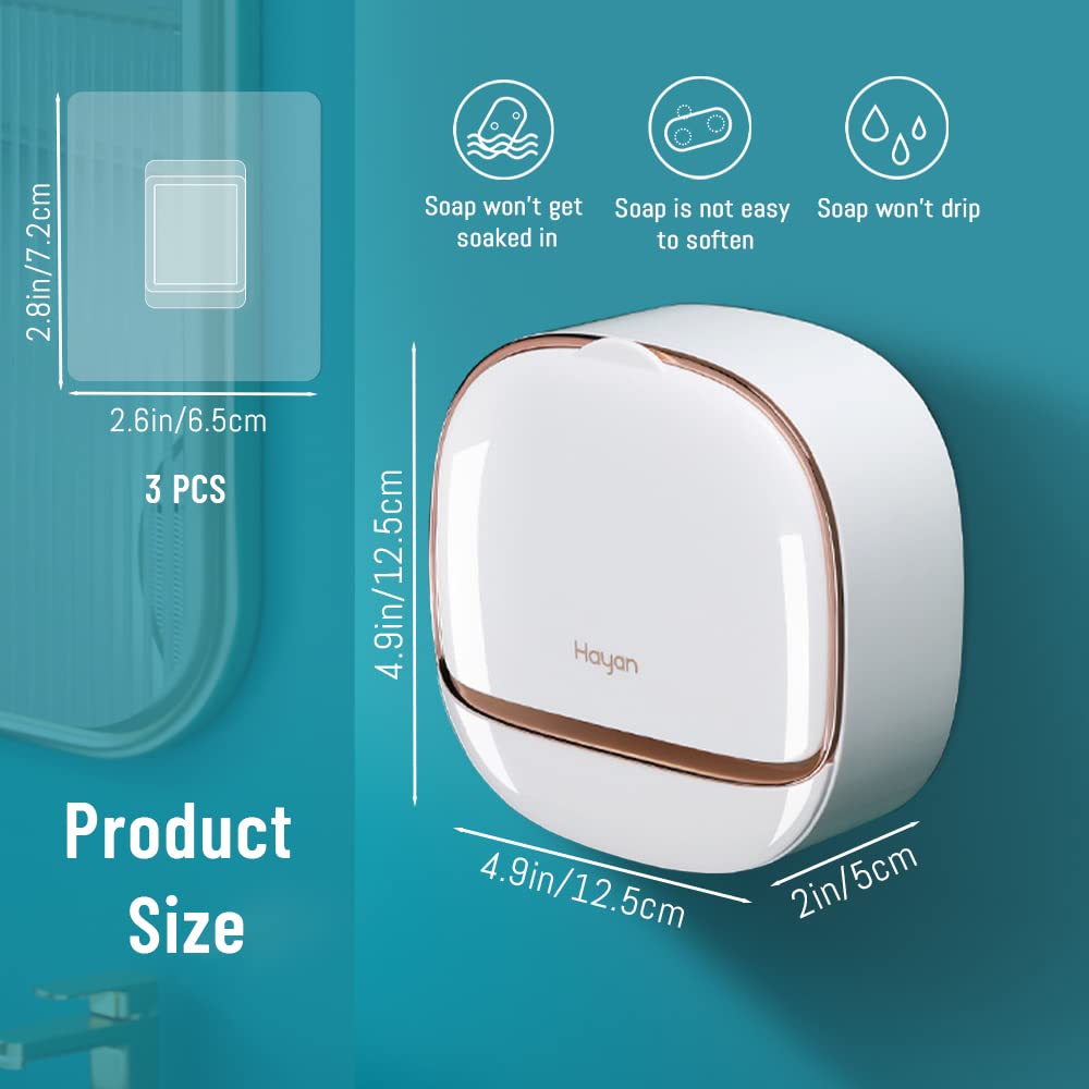 Modixun Luxury Soap Holder with Drain Tray, Waterproof Soap Dish Holder, Keep Soap Bars Dry, Adhesive Soap Case Box Wall Mounted for Shower, Bathroom, Bathtub, White