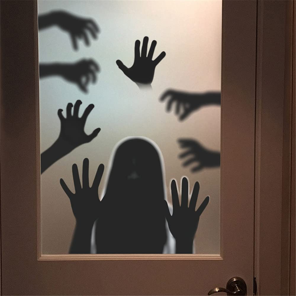 Halloween Wall Sticker Horrible Halloween Female Ghost Hand Wall Decal Removable Shadowy Figure Glass Window Wall Stickers Decor for Party Decoration Festive Atmosphere