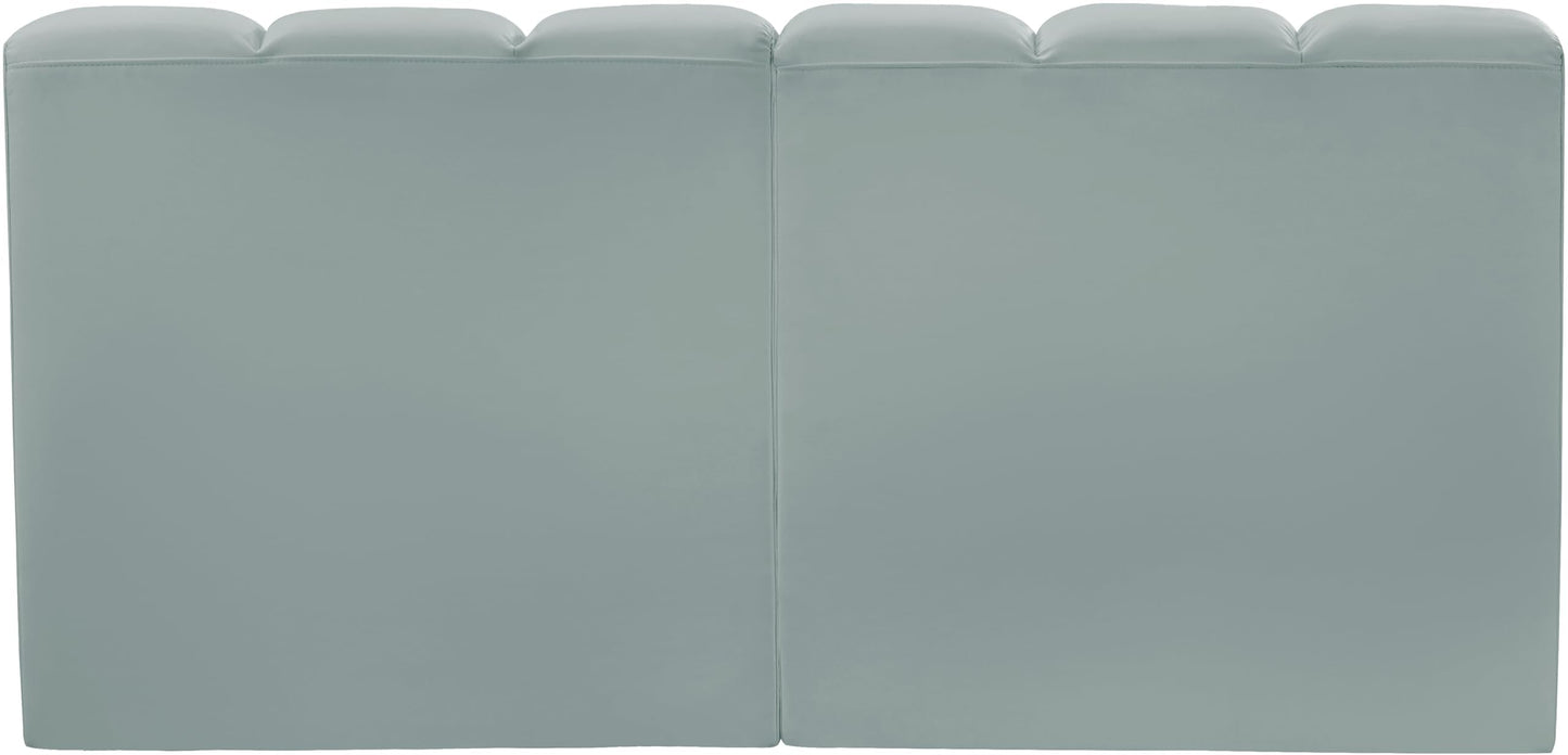 Meridian Furniture 101Mint-S2A Arc Collection Modern | Contemporary Modular Sofa with Soft Mint Green Vegan Leather, Deep Channel Tufting, Modular, 60" W x 31" D x 30" H, Mint