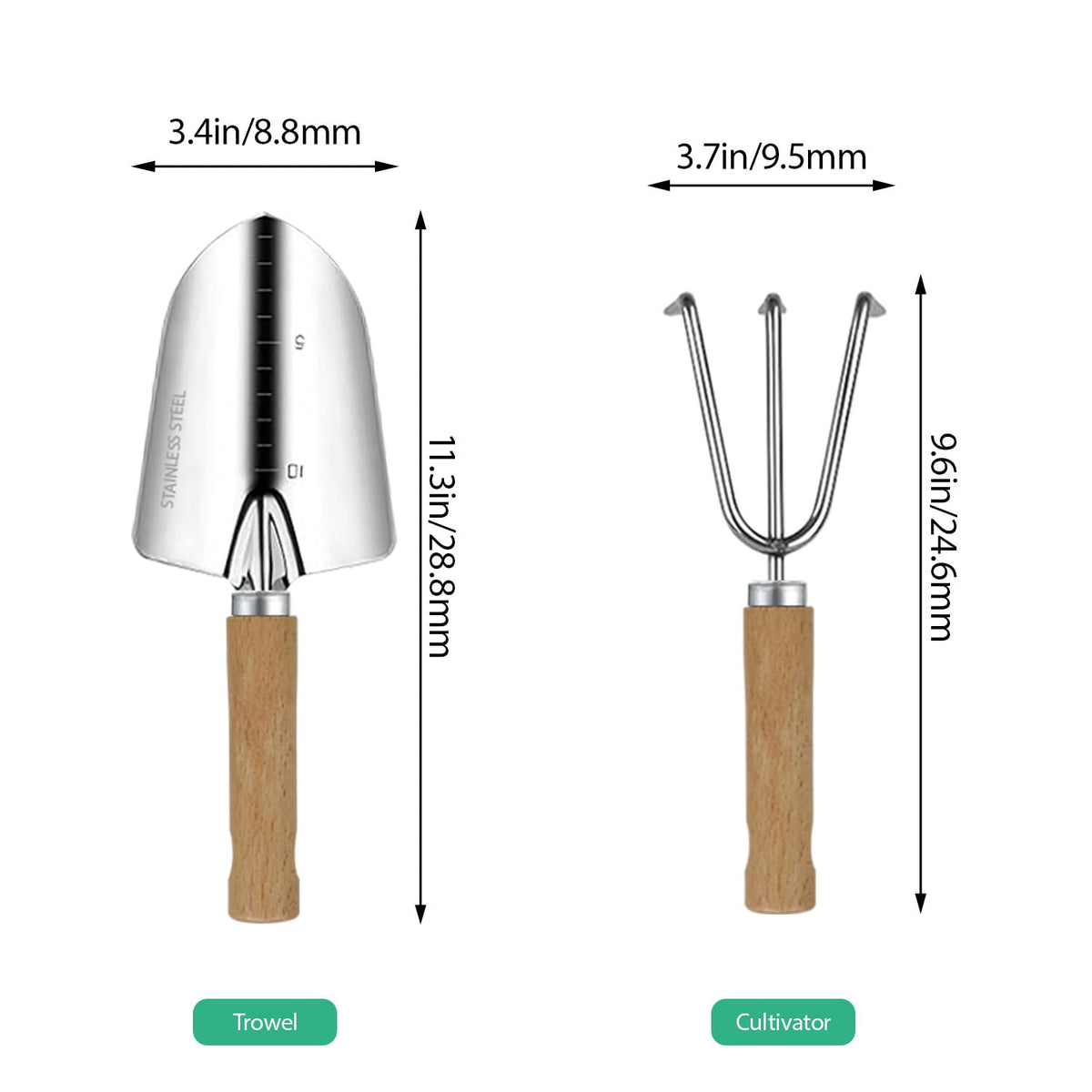 LeMotech Garden Tool Set, 2Pcs Gardening Hand Tools, Stainless Steel Trowel and Cultivator with Handle, Outdoor Gardening Kit for Women Men
