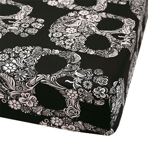 SDIII 4PCS Sugar Skull Queen Sheet Set, Soft Microfiber Gothic Queen Sheets Set Skeleton Printed, Goth Halloween Sheets Queen Deep Pocket Hotel Luxury