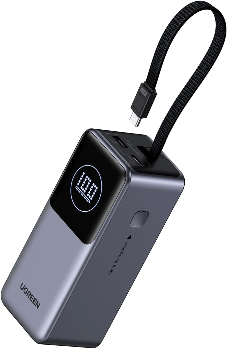 UGREEN Nexode Power Bank 20000mAh 130W with Built-in USB C Cable Laptop Travel Portable Charger, 80W Input, Fast Charging for MacBook Pro/Air/iPhone 17/16/iPad Pro/Galaxy S25 Ultra/Dell/HP and More