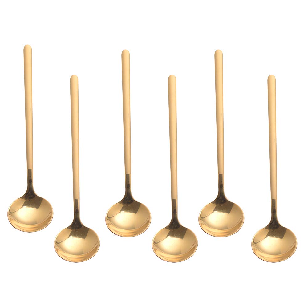 6 PCS Gold Coffee Spoons, 18/8 Stainless Steel Espresso Spoons, 5.2 Inches Vogue Mini Tea Spoon, Cappuccino Stirring Small Spoon for Dessert, Ice Cream, Frosted Handle, Sweejar (Gold)