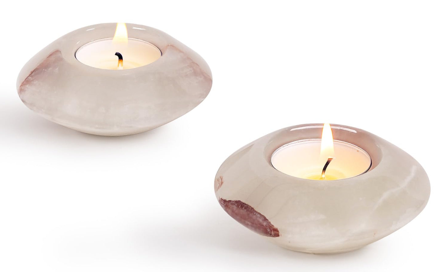 Tealight Candle Holders Set of 2 – Handcrafted Natural Marble Tea Light & Votive Holders, Decorative Stone Candle Holder Pair for Home Décor, Dining Table, Coffee Table & Wedding Decor