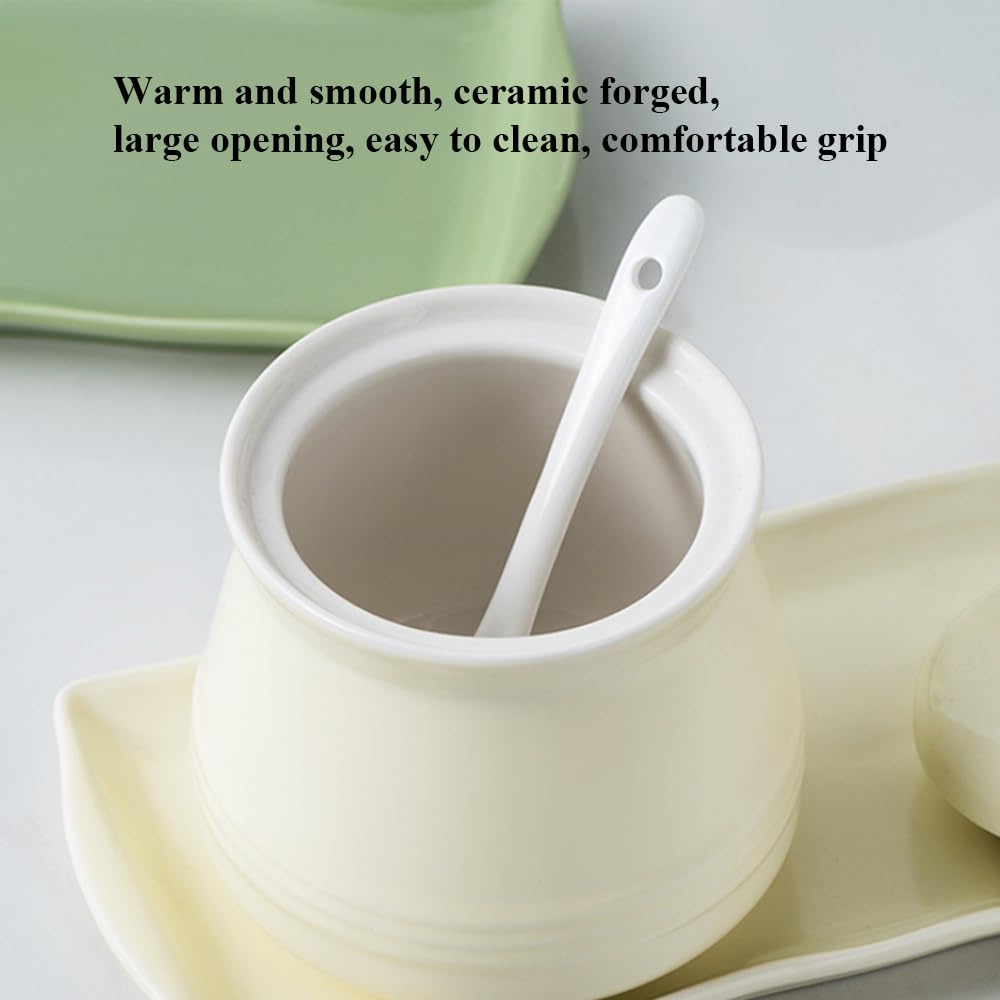 YMYL Ceramic Sugar Bowl with Lid and Spoon, 12oz Farmhouse Porcelain Sugar Pot for Coffee Bar, Salt Pepper Container Kitchen Decor and Accessories (Green)