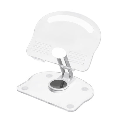 PATIKIL Acrylic Tablet Stand, Acrylic Tablet Holder Adjustable Foldable Portable Clear Cute with 360 Degree Rotating Base for Desk Home Office Women Gifts, White