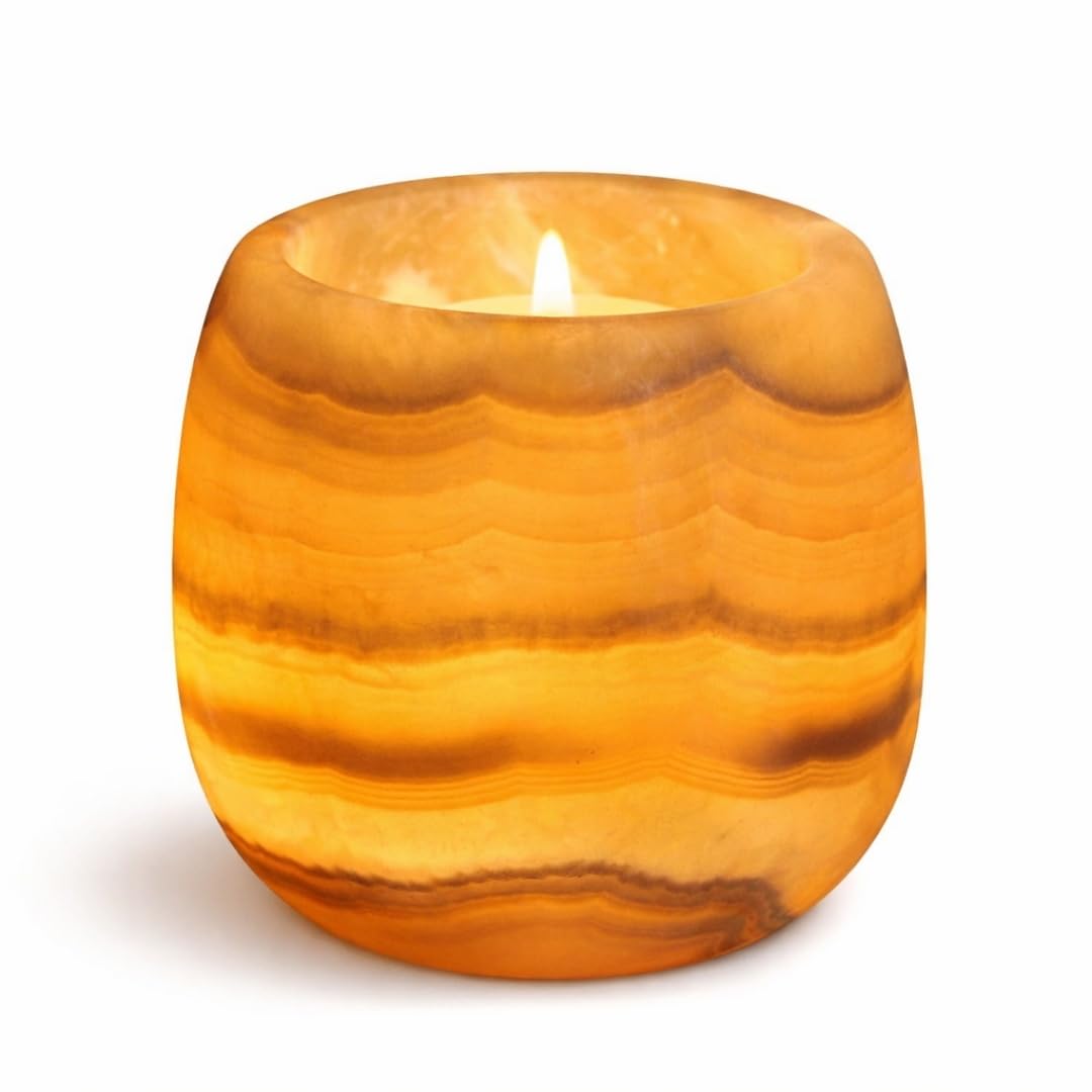 CraftsOfEgypt Egyptian Real Alabaster Stone/Marble Candle Holder Votive