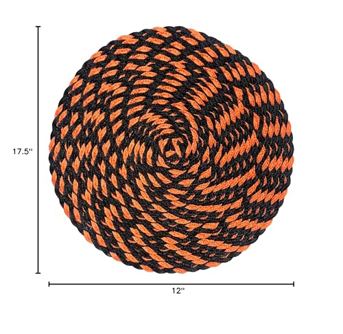 Halloween 15" Round Orange Black Dual-Color Braided Woven Polypropylene Plastic Placemats, Set of 6