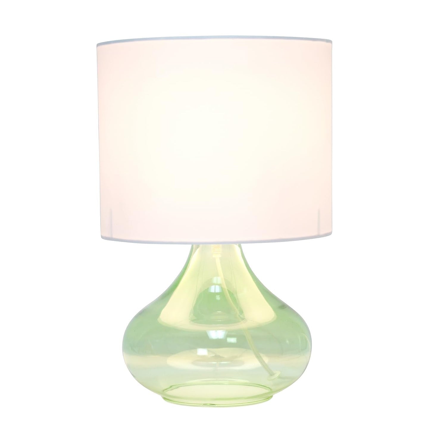 Simple Designs LT2063-GRW Glass Raindrop Table Lamp with Fabric Shade, Green with White Shade