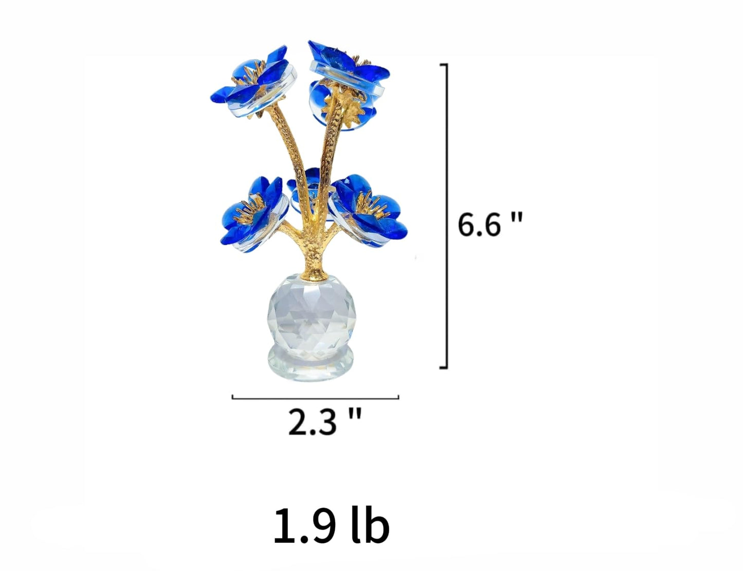WF Crystal Flower Tree Figurine, Artificial Flowe, Easter Decorations Decorative Glass Sculpture for - Home Office Desk Student Study Room Accent, Modern Minimalist Table Centerpiece 6.6" (Blue)