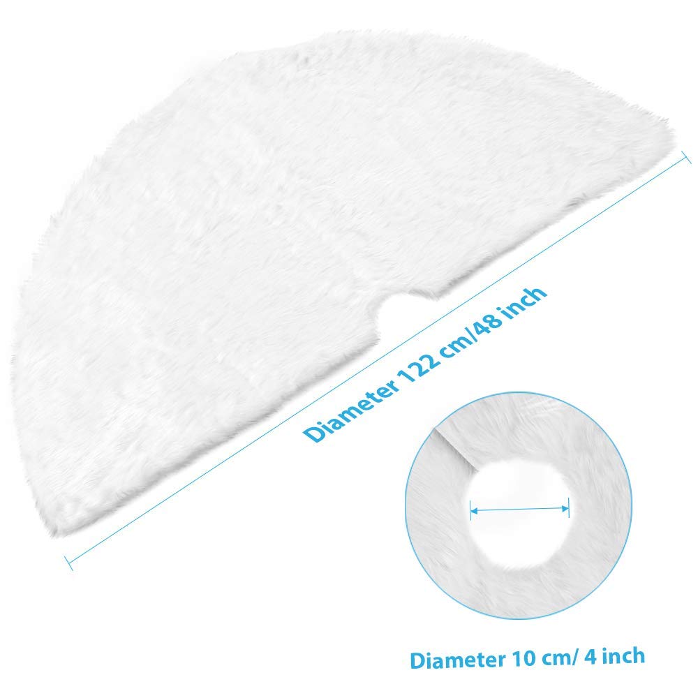 Christmas Tree Skirt - 48 Inches White Christmas Tree Skirt, High-End Soft Classic Fluffy Faux Fur Tree Skirt for Xmas Tree Decorations and Ornaments