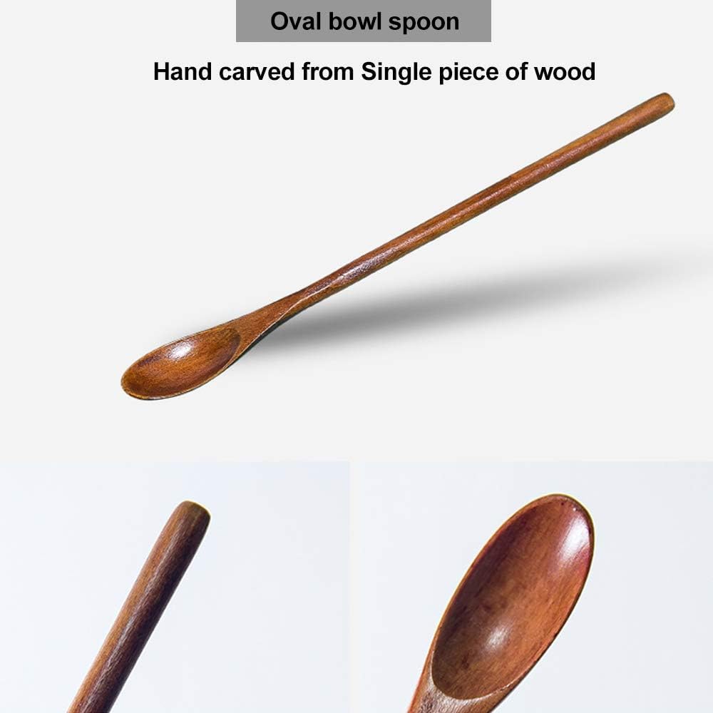 renawe 12 Pcs Small Wooden for Coffee Spoon Set Teaspoons Tasting Spoons Tiny Wood Iced Tea Spoons Stirring Spoon for Jars Eating Spices Seasoning Spoons Stir Spoon Honey Spoons, 9 inch, Natural