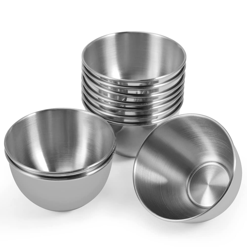 Amytalk 10 Pack 3.3inch Stainless Steel Sauce Dishes Mini Individual Saucers Bowl Round Seasoning Dishes Sushi Dipping Bowl Appetizer Plates, Sliver
