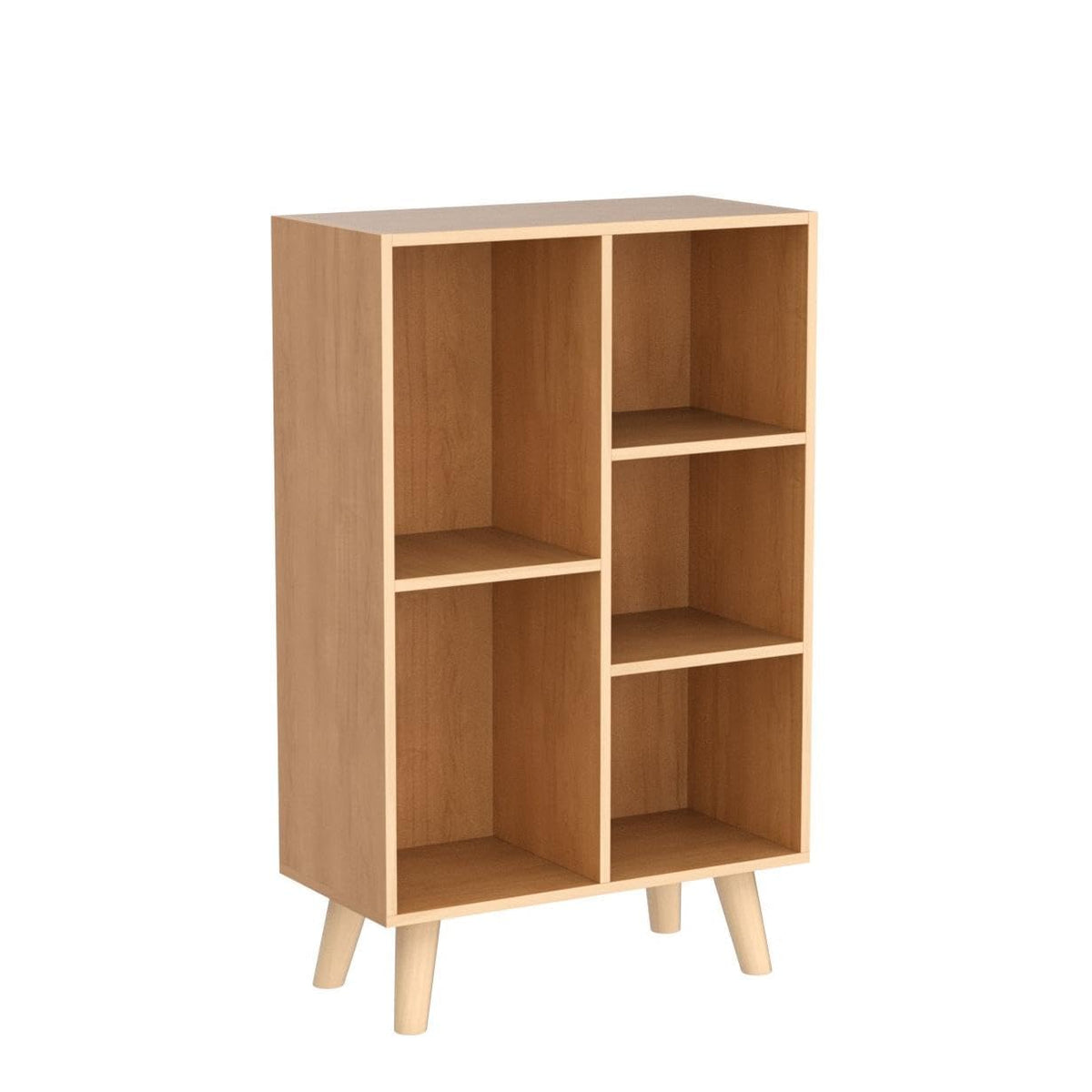 IOTXY Wooden Open Shelf Bookcase - 3-Tier Floor Standing Display Cabinet Rack with Legs, 5 Cubes Bookshelf, Pear Yellow