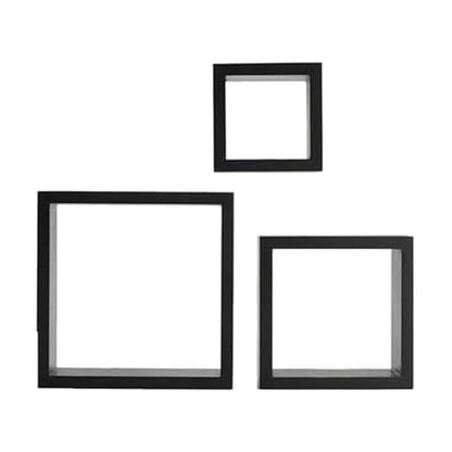 MELANNCO Floating Wall Square Cube Shelves for Bedroom, Living Room, Bathroom, Kitchen - Wood, Set of 3, Black