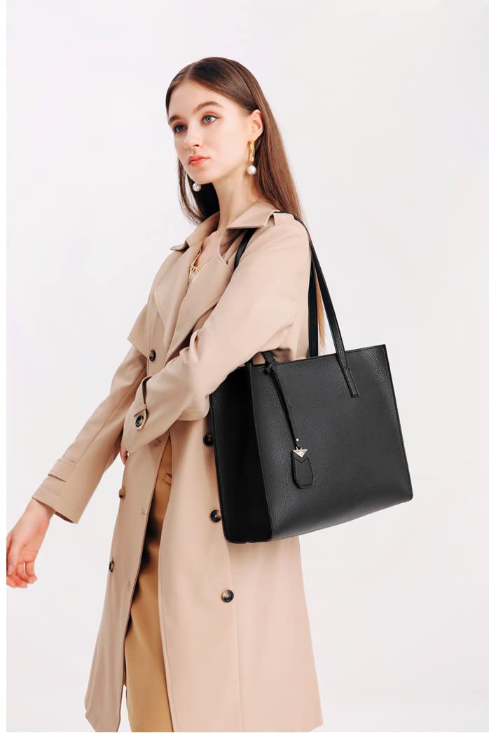 MORGLOVE Women's Tote Bag Large Handbag Soft Leather Simple Shoulder Bag with Zipper for School Work Leisure (A-Black)