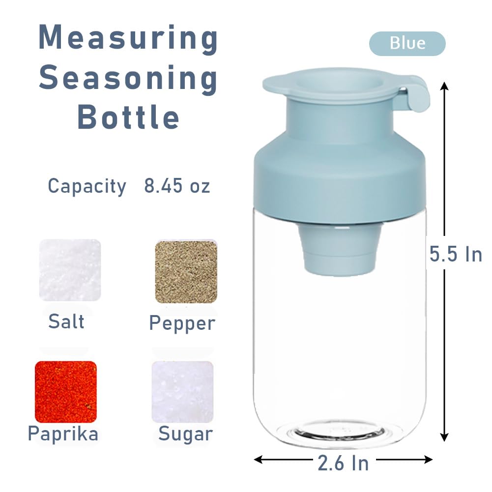 Salt Shaker or Pepper Shaker, AutoMeasure Seasoning Bottle, Kitchen Must have, Glass Metering Spice Salt Paprika Pepper Cumin Powder Sugar Dispenser Spice Jar, BPA Free (Blue)