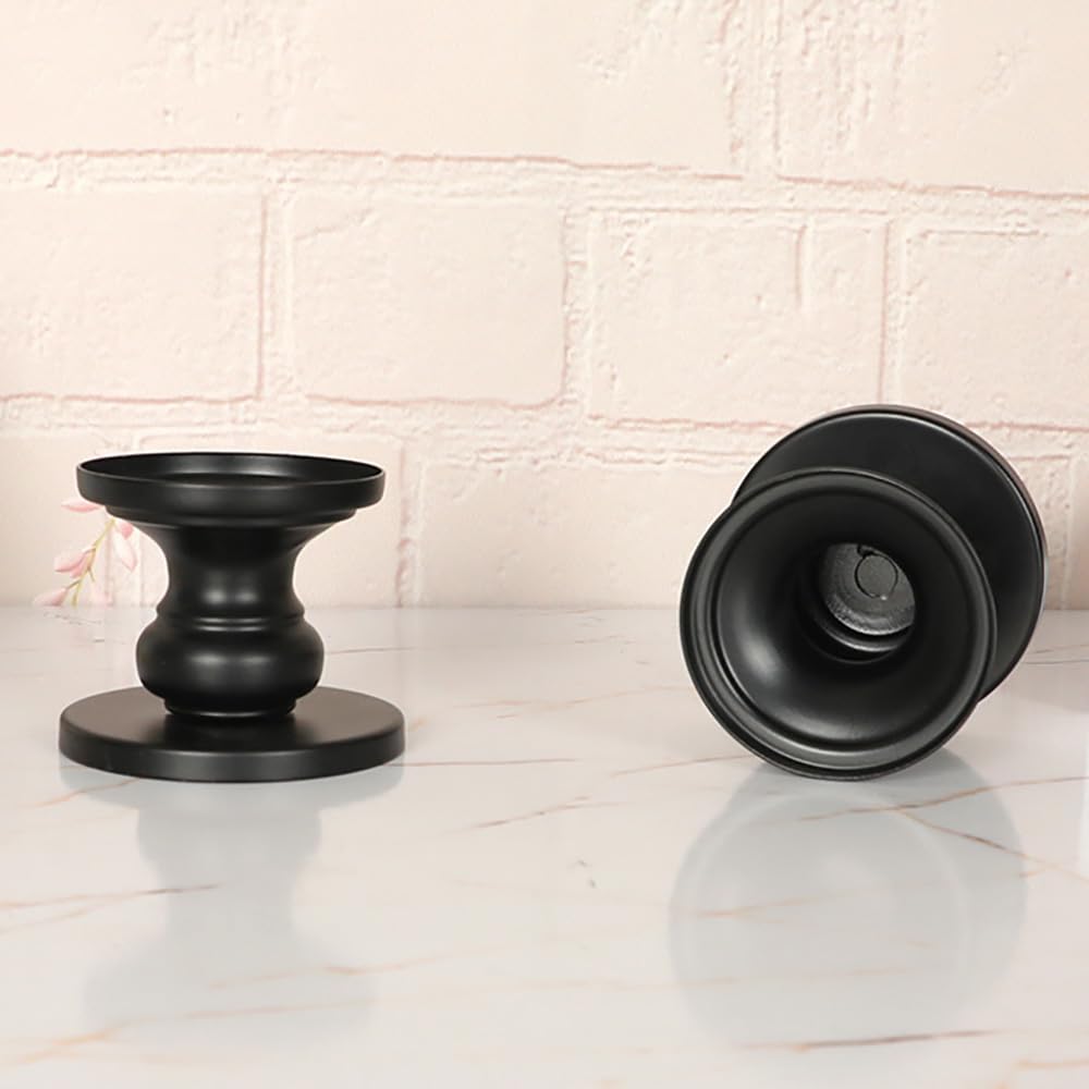 Matte Black Iron Pillar Candle Holders - Set of 2 Candlestick Holders, Metal Candle Holder for Pillar & Taper, Table Mantle Fireplace Farmhouse Home Decor