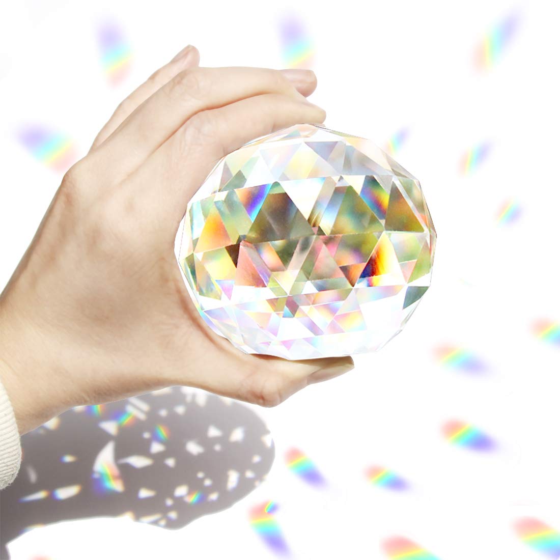 Clear Crystal Suncatcher Ball Prism Glass Sphere Faceted Gazing Ball Rainbow Maker Window Prisms Suncatcher for Window, Sun Catcher(80mm/3.15inch)