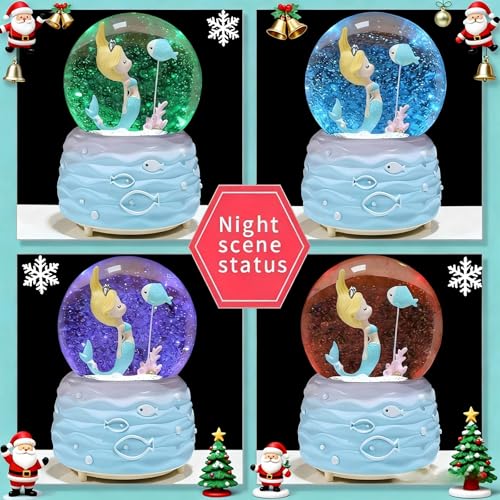 Snow Globes,Mermaid Snowglobes with Musical,LED Lights, Gifts for Little Girls,Birthday Christmas Festival Gift for 5-12 Year Old Girls (Pink)