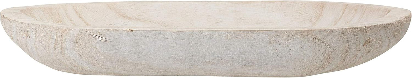 BOLTCORRSE Large Whitewashed Decorative Wood Bowl - Hand Carved Paulownia Tray for Coffee Table Centerpiece & Entryway Catchall - Organic Modern Farmhouse Decor