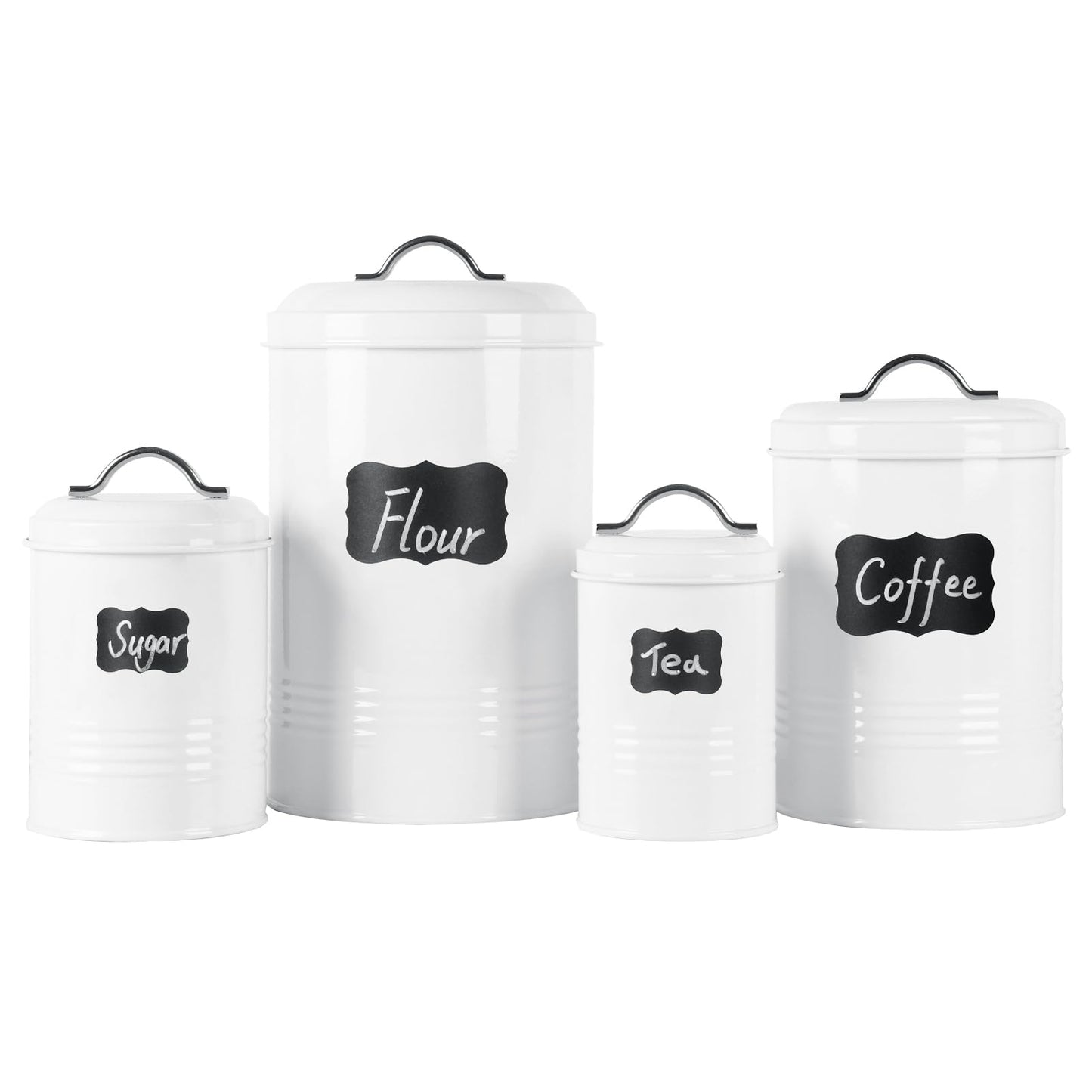 Brightalk Nesting Canisters Sets for the Kitchen, Set of 4 Airtight White Farmhouse Canister Jars with Removable Chalkboard Labels and Marker, for Flour Sugar Coffee Tea Storage