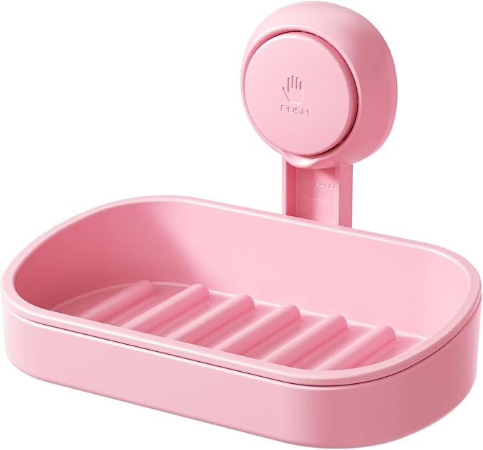 LEVERLOC Soap Dish Holder for Shower Suction Cup Wall Mounted Self Draining