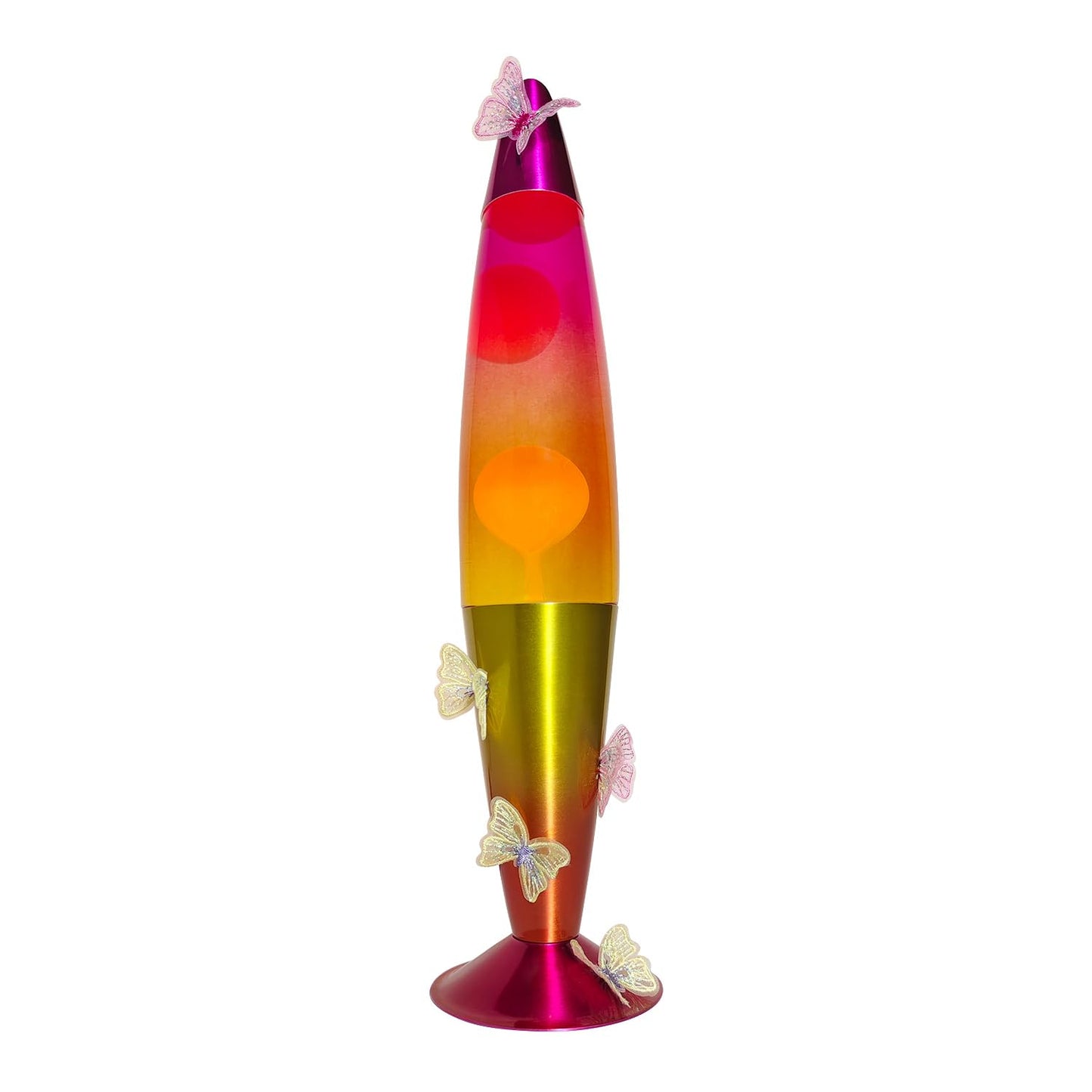 Libubow 16 Inch Rainbow Motion Lamp with Butterfly Embroidery, 2 Bulbs, Mood Lighting Butterfly Lamp, Relaxing Night Light for Adults, Teens and Kids, Room Decor, Present, Purple Orange Yellow