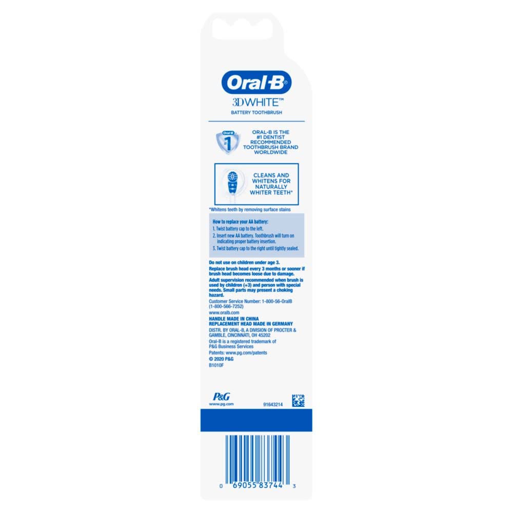 Braun Oral B**3D White Action**Toothbrush**Cleans and whitens**Ships from USA**