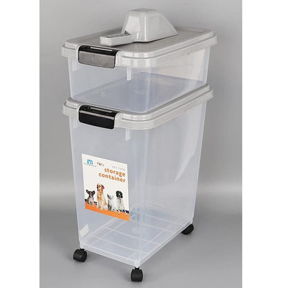 Prime Paws 3-Piece Airtight Pet Food Storage Container with Measuring Scoop Plastic Pet Dog Cat Animal Dry Food Dispenser (Grey)