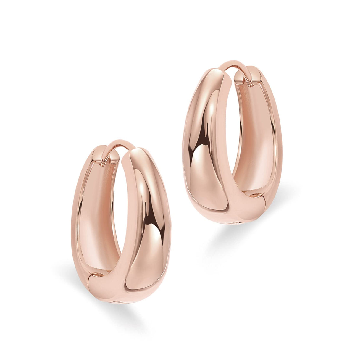 PAVOI 14K Gold Plated 925 Sterling Silver Small Chunky Hoops Earrings - Thick Lightweight Hoop for Women (Rose Gold)