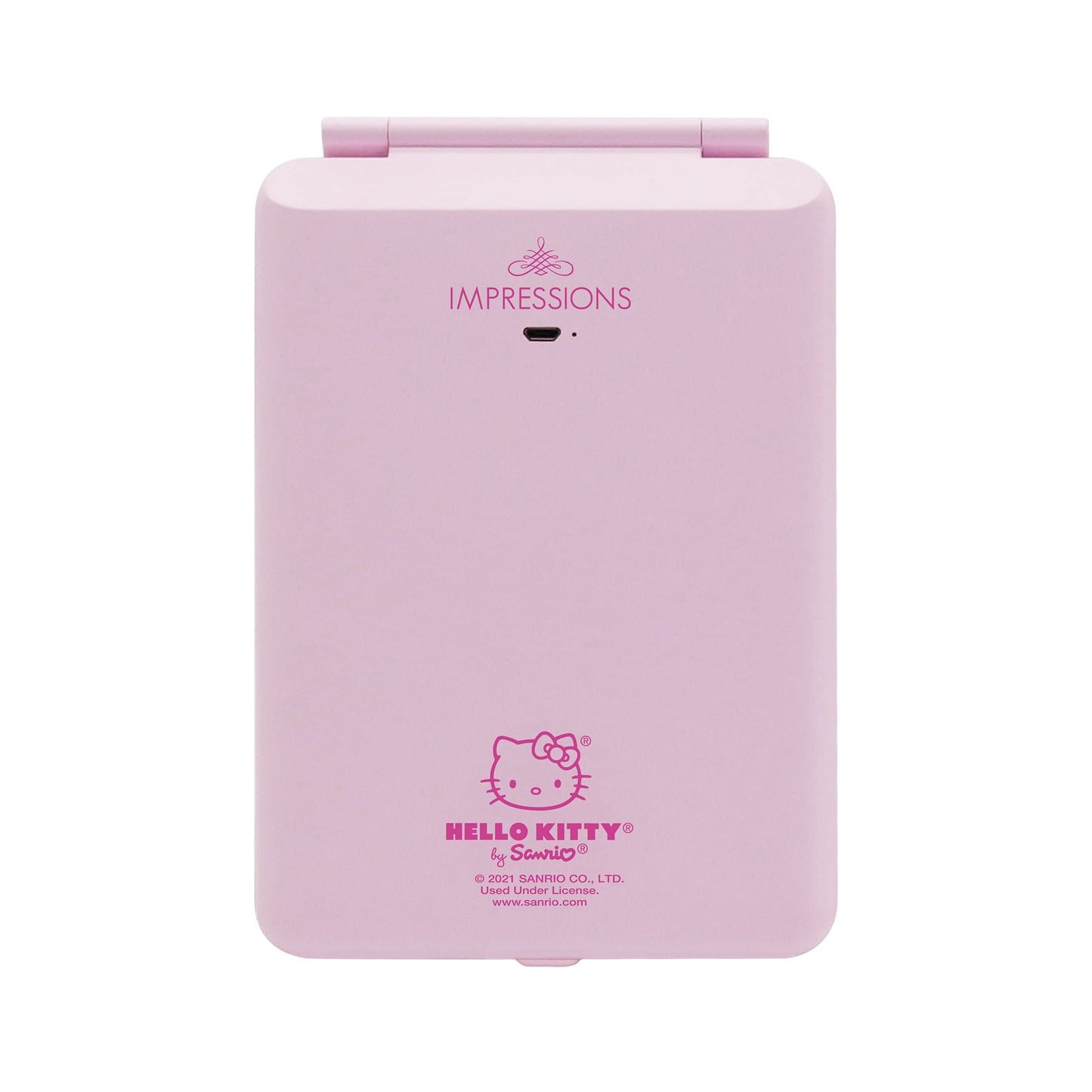 Impressions Vanity Hello Kitty Touch Pad Mini Tri-Tone Makeup Mirror with Printed Flip Cover and LED Strip, Travel Vanity Mirror with Touch Sensor Switch and USB Extension (White/Pink)