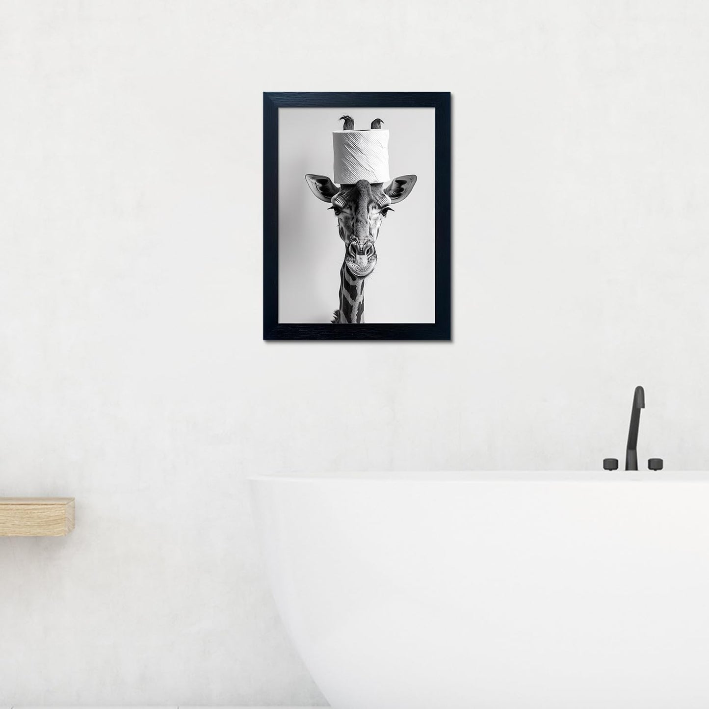 Bathroom Picture Wall Decor, Framed Black and White Bathroom Wall Art, Toilet Paper in Little Funny Raccoon's Hand Animal Canvas Print Painting