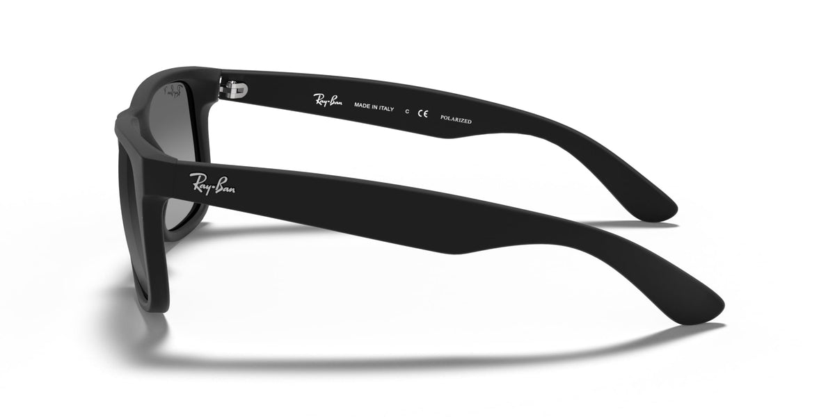 Ray-Ban RB4165 Justin Rectangular Sunglasses, Rubber Black/Polarized Light Grey Gradient Grey, 55 mm