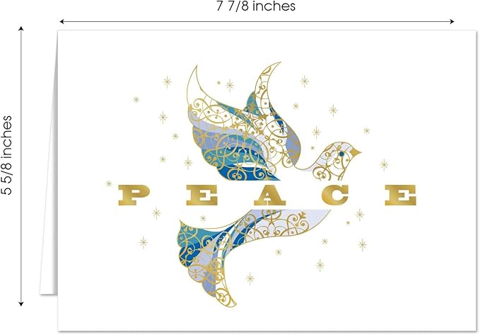 Masterpiece Elegant Dove Christmas Cards / 15 Religious Dove Holiday Cards Set With Gold Foil And White Envelopes / 5 5/8" x 7 7/8" Greeting Cards With Inside Verse