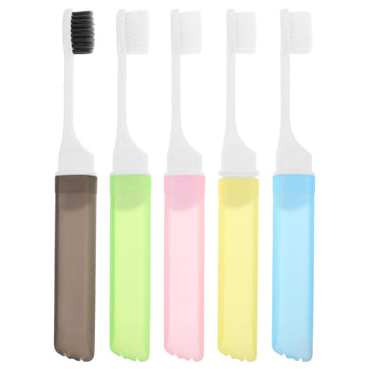 HIAKDOFT Portable Folding Toothbrush Set 5pcs with Soft Bristles Compact Travel Size Toothbrush Kit for Business Trips Hotel Use and Daily Household Oral Care