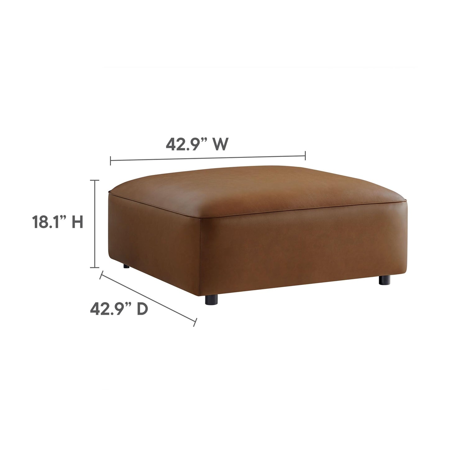 Modway Auren Vegan Leather 3 Piece Modular Sofa in Coffee - Faux Leather Loveseat with Ottoman - Comfy 2 Seater Sofa with Footstool - Mid Century Couch for Living Room, Apartment, Loft