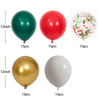 75pcs Christmas Balloons Red Green White Metallic Gold Confetti 12 Inch Latex Balloons for Christmas Birthday Party Decorations