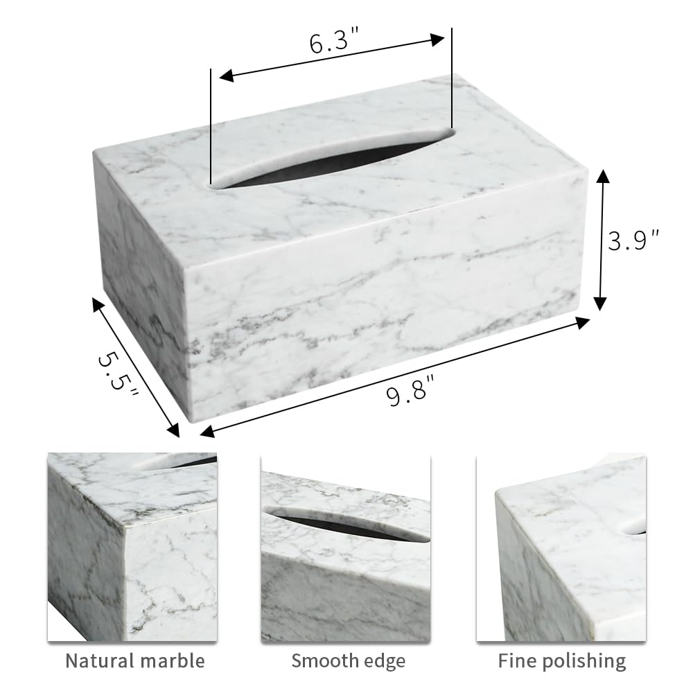 Elegant Marble Tissue Box Cover for Living Room, White Tissue Box Holder Rectangular, Decorative Stone Tissue Box Cover for Bathroom Vanity Office Countertop