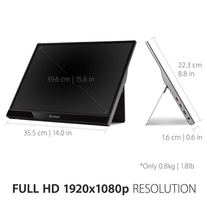 ViewSonic VG1655 15.6 Inch 1080p Portable Monitor with 2 Way Powered 60W USB C, IPS, Eye Care, Dual Speakers, Built-in Stand with Magnetic Cover